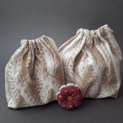 Set of small Ozevi project bags with knitting print + pincushion