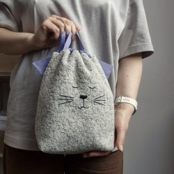 Boucle fabric Bag Fluffy Cat Violet