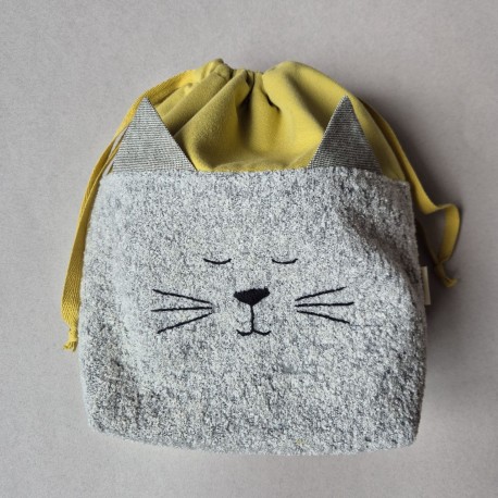 Handmade cotton boucle fabric Cat Bag M Mustard