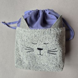Handmade cotton boucle fabric Cat Bag M Violet