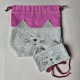 Handmade fabric Cat Bag M + Cat Case Raspberry