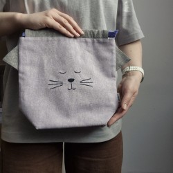 Handmade cotton fabric Cat Bag M Lilac