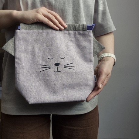 Handmade cotton fabric Cat Bag M Lilac