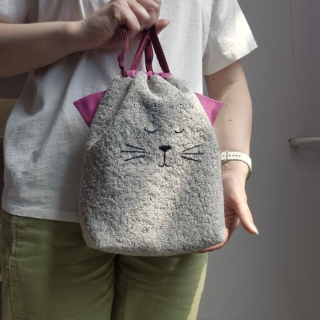 Boucle fabric Bag Fluffy Cat Fuchsia